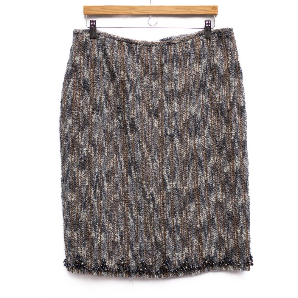 Lafayette‎ 148 NY Skirt 14 Gray Beige Boucle Beaded Sparkly Elegant Dressy